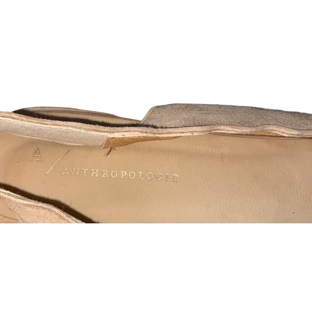 Anthropologie Beige Suede Scalloped Slingback Flats Womens Size 37 neutral